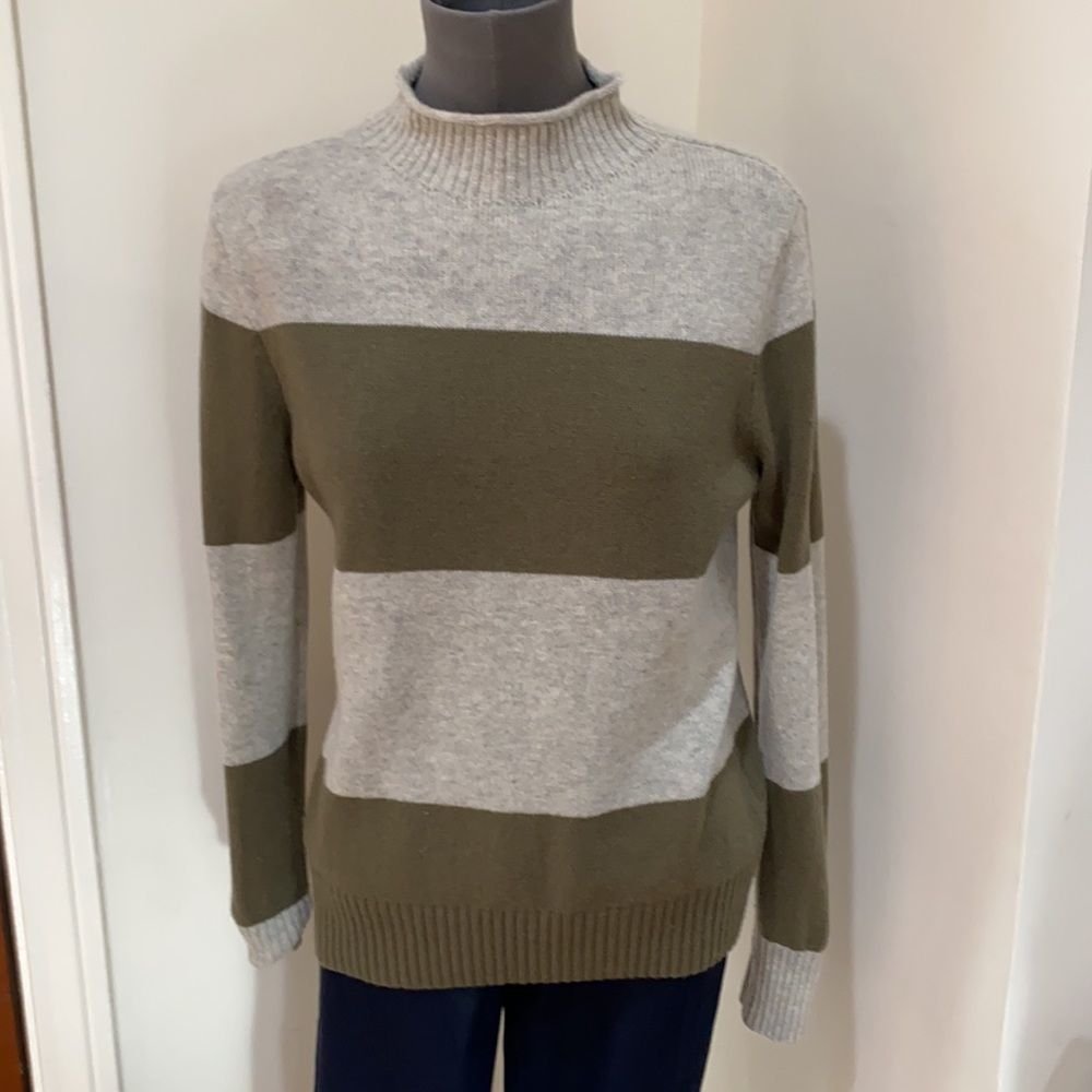 J.Crew wool blend stand up collar sweater bold striped S